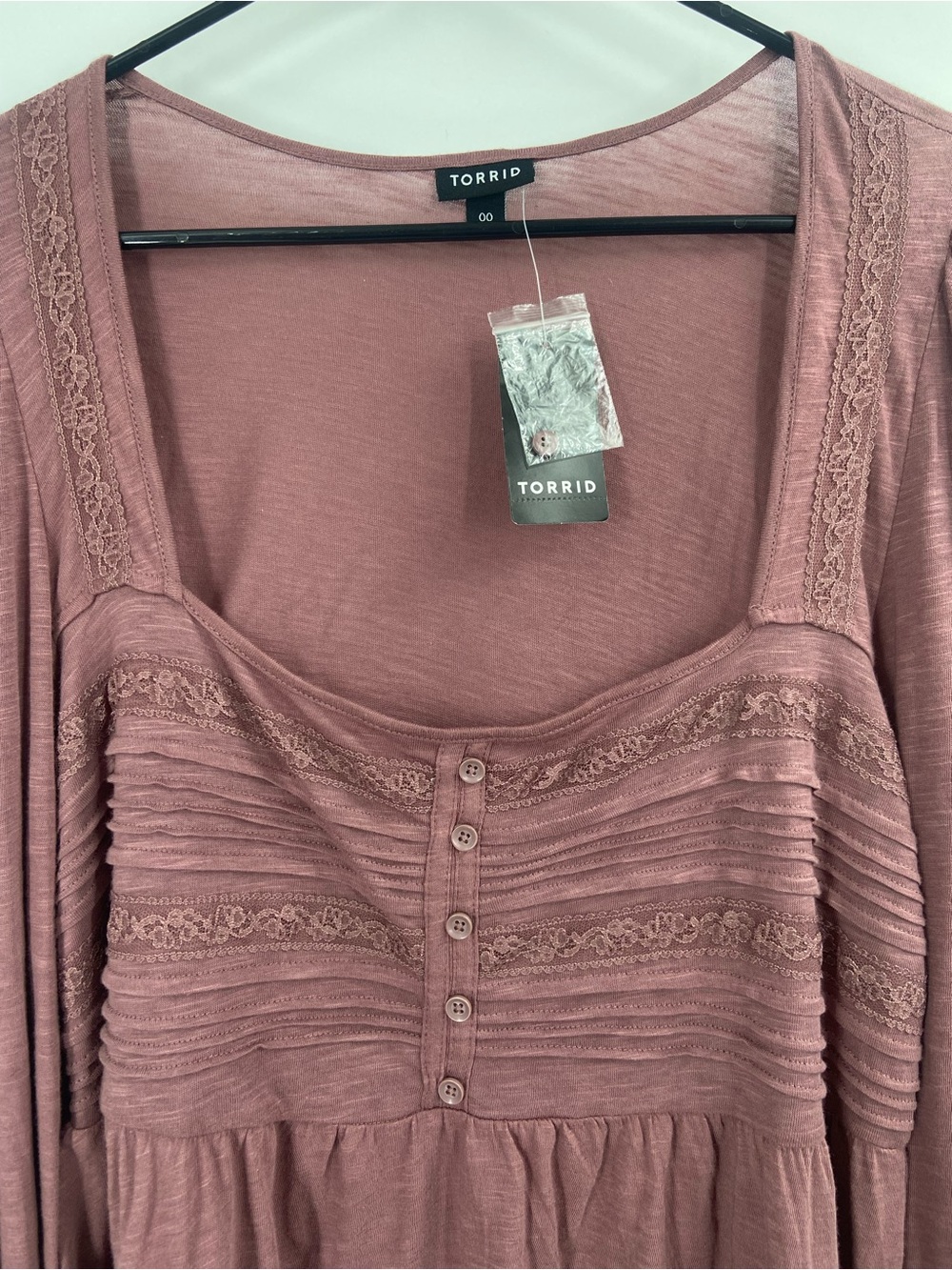 NWT Torrid Cotton Modal Slub Square Neck Pintuck Long Sleeve Top Rose Taupe 00 - Picture 5 of 8